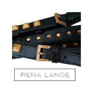 60's RARE Vintage Rena Lange Double Strap Belt Leather Bronze Tone Grommets  XS